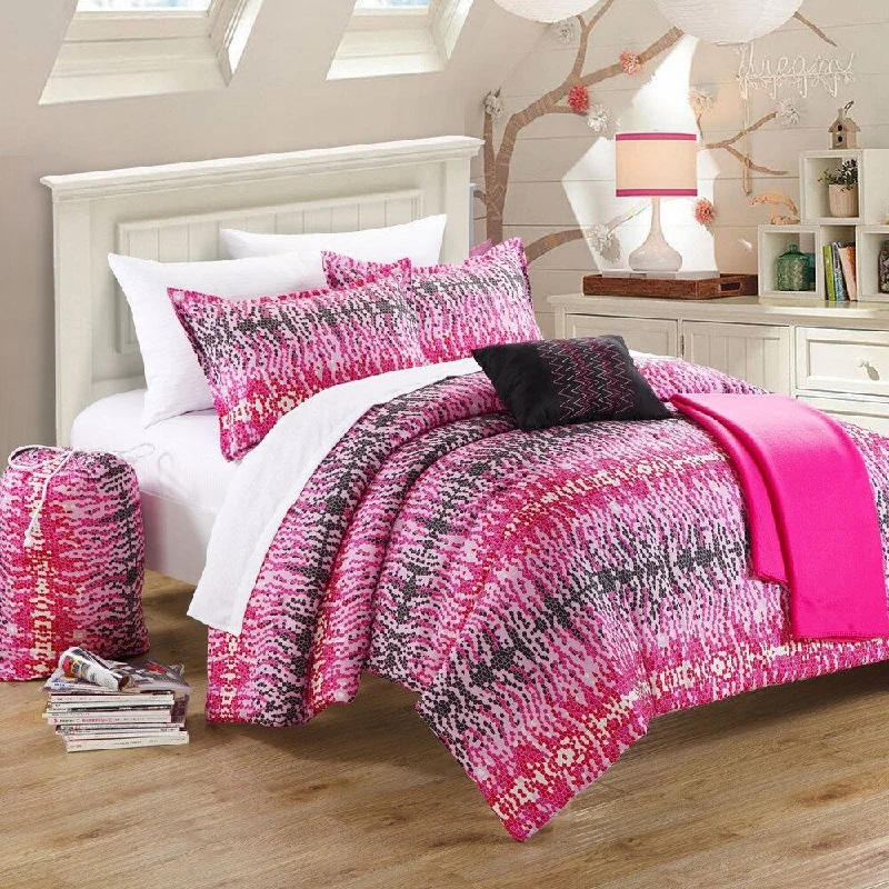 Silk - filled comforters for a luxurious and smooth touchChic Home Barbie Hot Pink and Black Reversible 5-Piece Comforter Set Silk - filled comforters for a luxurious and smooth touchChic Home Barbie Hot Pink and Black Reversible 5-Piece Comforter Set