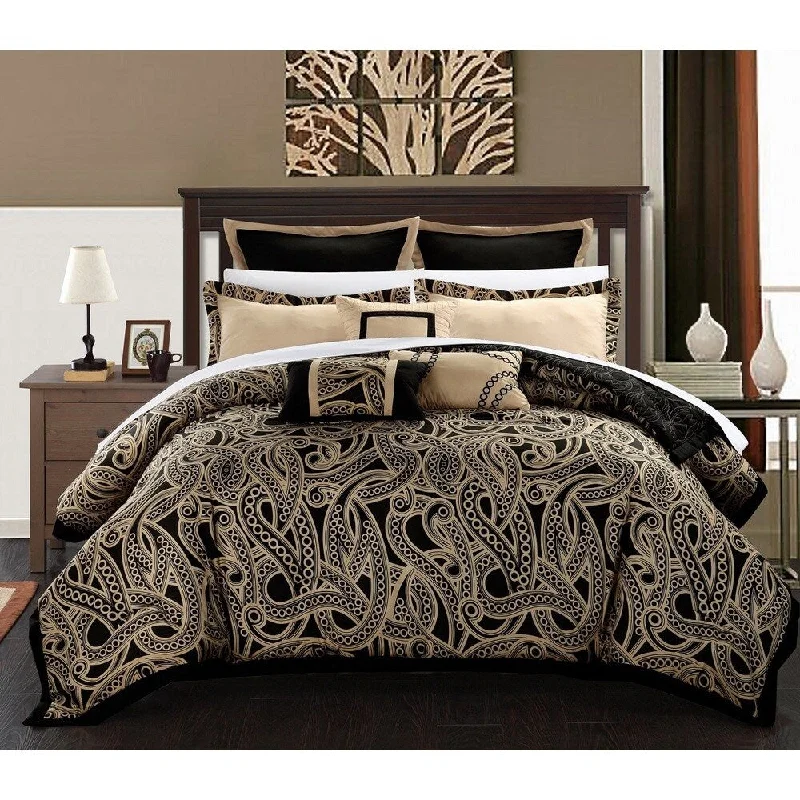 Silk - filled comforters for a luxurious and smooth touchChic Home Tullia Black/Beige Reversible 12-Piece Comforter/Quilt Set Silk - filled comforters for a luxurious and smooth touchChic Home Tullia Black/Beige Reversible 12-Piece Comforter/Quilt Set