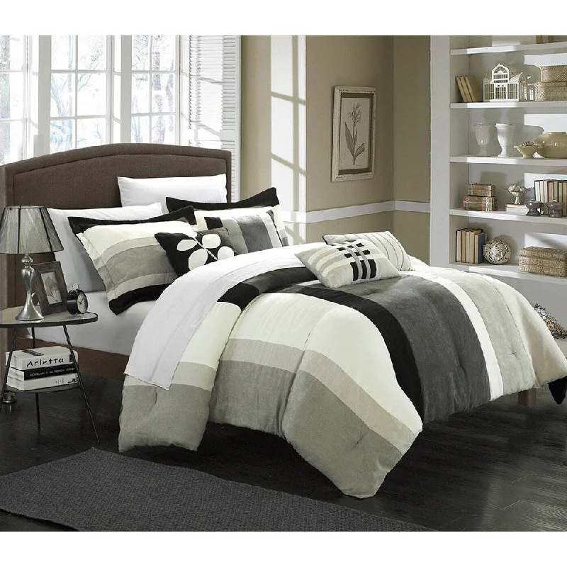 Duck down comforters with a softer feel and good warmth retentionChic Home Valley 7-piece Plush Microsuede Striped Comforter Set Duck down comforters with a softer feel and good warmth retentionChic Home Valley 7-piece Plush Microsuede Striped Comforter Set