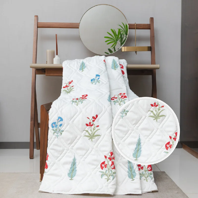 Rayon from bamboo blankets for a silky and breathable feel100 % Cotton AC Blankets, 3 layered Cotton Quilts & Dohar for Single / Double Bed - High Garden Red Rayon from bamboo blankets for a silky and breathable feel100 % Cotton AC Blankets, 3 layered Cotton Quilts & Dohar for Single / Double Bed - High Garden Red