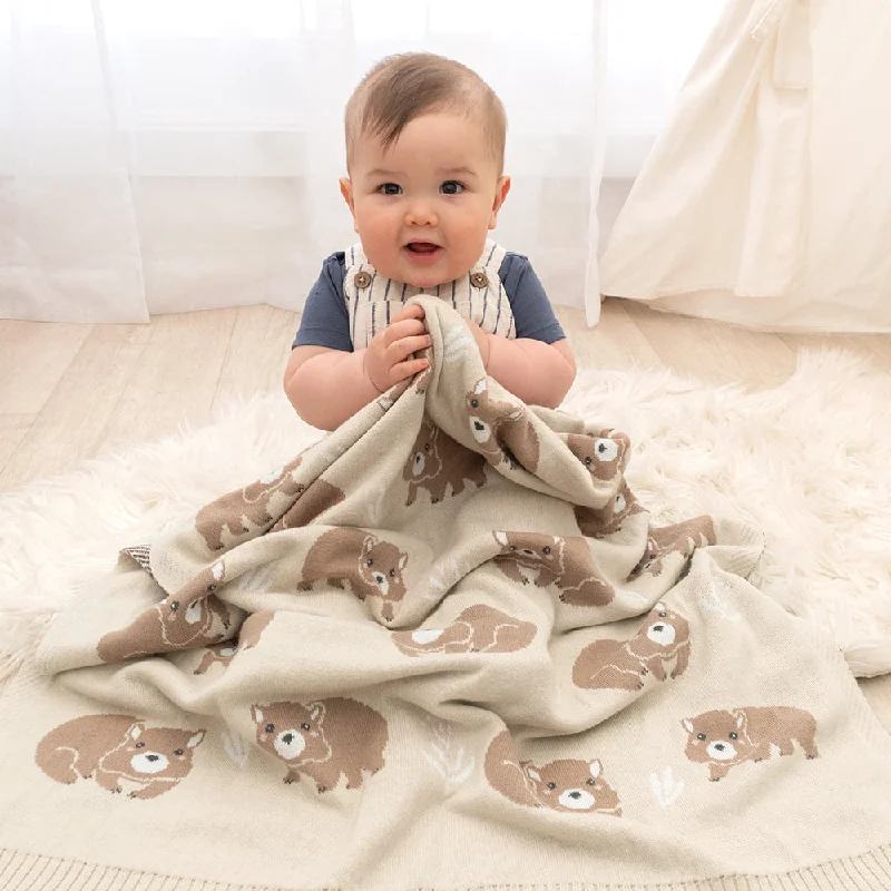 Linen blankets with a rustic and textured lookCotton Knit Australiana Baby Blanket - Fawn Wombat Linen blankets with a rustic and textured lookCotton Knit Australiana Baby Blanket - Fawn Wombat