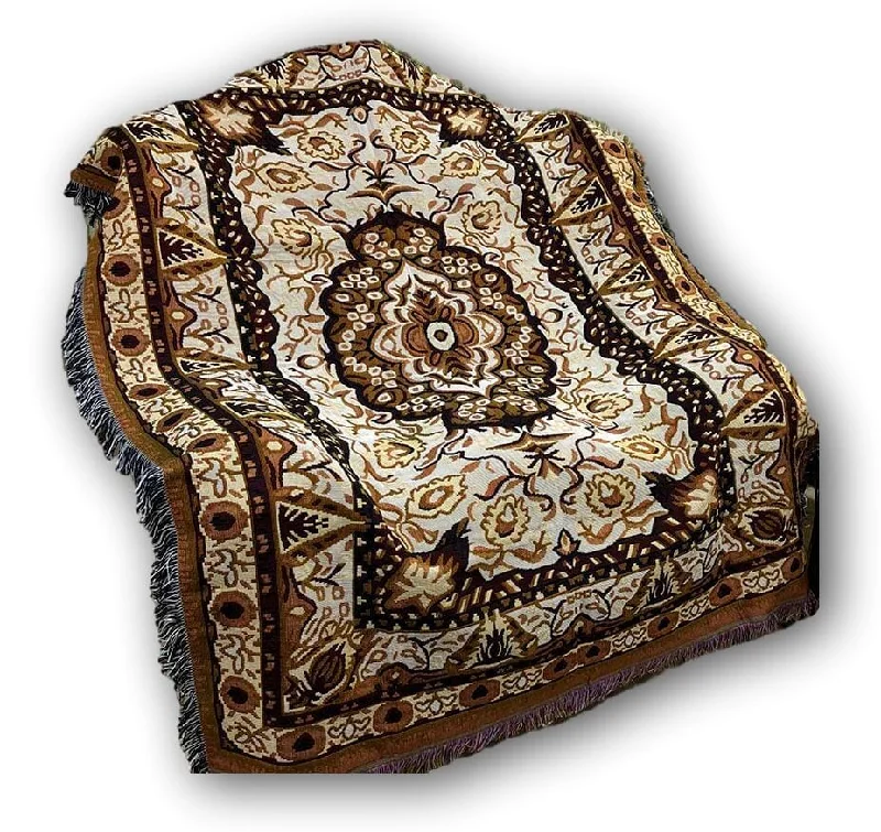 Cashmere blankets for ultimate softness and luxuryDaDa Bedding Elegant Tapestry Throw Blanket, Golden Persian Style Rug Ornate Floral - 50” x 60” (7175)