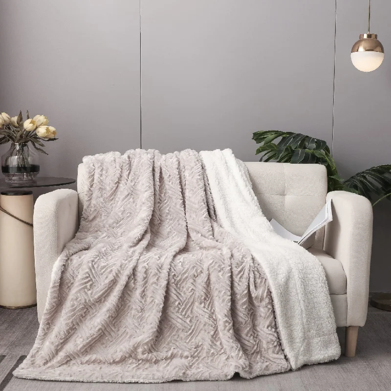 Mohair blankets with a unique sheen and softnessDaDalogy Bedding Lavender Grey Faux Fur Throw Blanket - Dreamy Geometric Embossed Sherpa Backside - Super Soft Warm Cozy Plush Fluffy