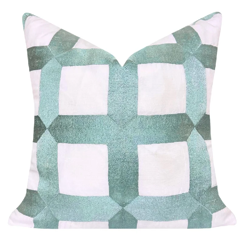 Zipper - closure duvet covers for easy removal and washingEmbroidered Square Lattice 22x22 Pillow, Blue