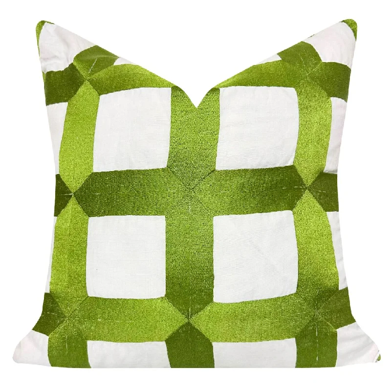 Anti - dust mite duvet covers to keep the sleep environment cleanEmbroidered Square Lattice 22x22 Pillow, Green