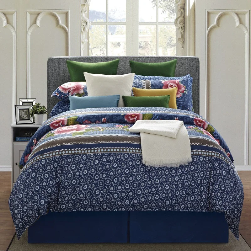 Silk - filled comforters for a luxurious and smooth touchEverRouge Royal Blue Floral 8-piece King Cotton Comforter Set Silk - filled comforters for a luxurious and smooth touchEverRouge Royal Blue Floral 8-piece King Cotton Comforter Set