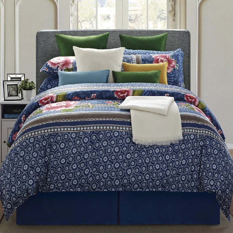 Wool - filled comforters with natural moisture - wicking and temperature - regulating featuresEverRouge Royal Blue Floral 8-piece Queen Cotton Comforter Set Wool - filled comforters with natural moisture - wicking and temperature - regulating featuresEverRouge Royal Blue Floral 8-piece Queen Cotton Comforter Set