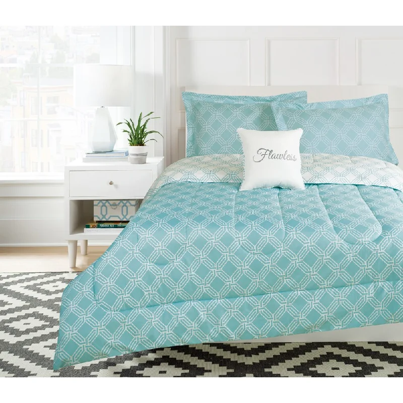 Microfiber - filled comforters that are lightweight and easy to care forFlawless Teal Reversible Comforter Set with Decorative Pillow Microfiber - filled comforters that are lightweight and easy to care forFlawless Teal Reversible Comforter Set with Decorative Pillow