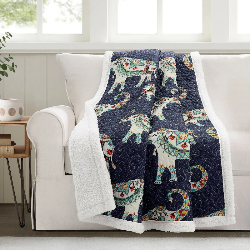 Cotton blankets for breathability and a lightweight feelHati Elephants Throw Sherpa