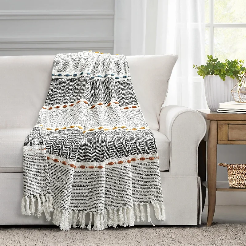 Synthetic fiber blend blankets for a budget - friendly choiceHerringbone Stripe Yarn Dyed Cotton Woven Tassel Throw Single