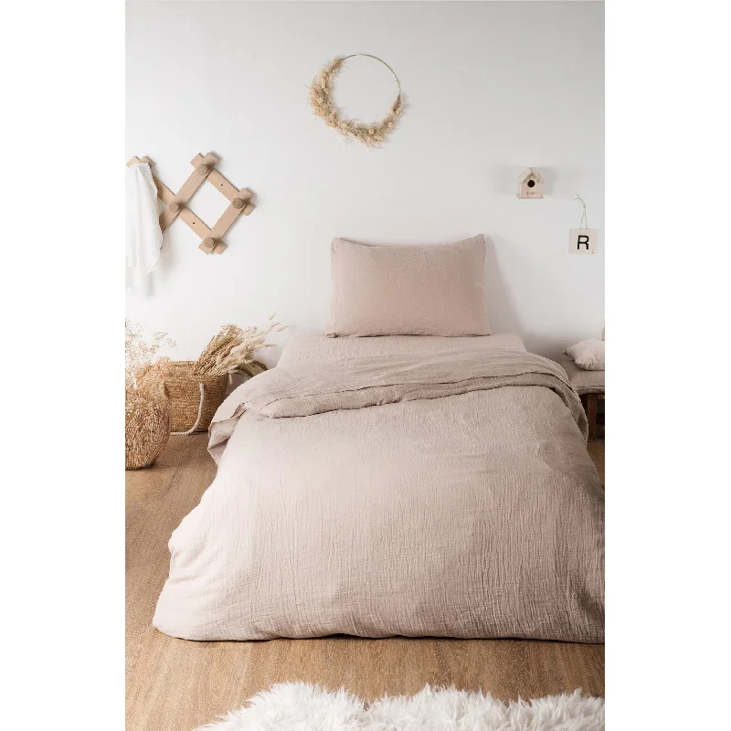 Machine - washable duvet covers for hassle - free cleaningKadolis Child Crumpled Organic Cotton Duvet Cover + Pillowcase 140x200cm Coffee