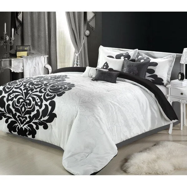 King - size comforters to fit large king - sized beds perfectlyLakhani 8-Piece Black & White Comforter Set