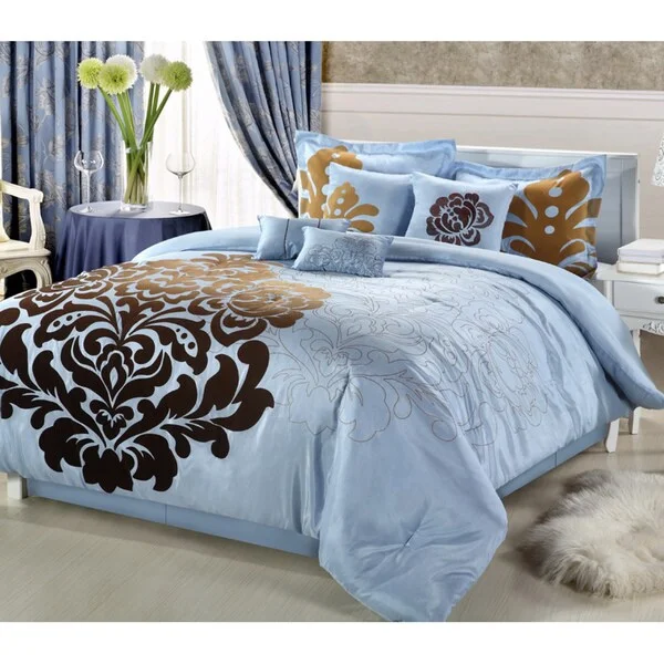 Bamboo - fiber - filled comforters with antibacterial and breathable qualitiesLakhani 8-piece Blue Comforter Set Bamboo - fiber - filled comforters with antibacterial and breathable qualitiesLakhani 8-piece Blue Comforter Set