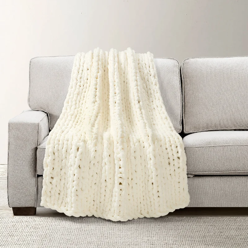 Fleece blankets for a cozy and plush textureLush Décor Hygge Ultra Soft Cozy Chenille Chunky Knit Blanket/Throw Ivory Single 40X50