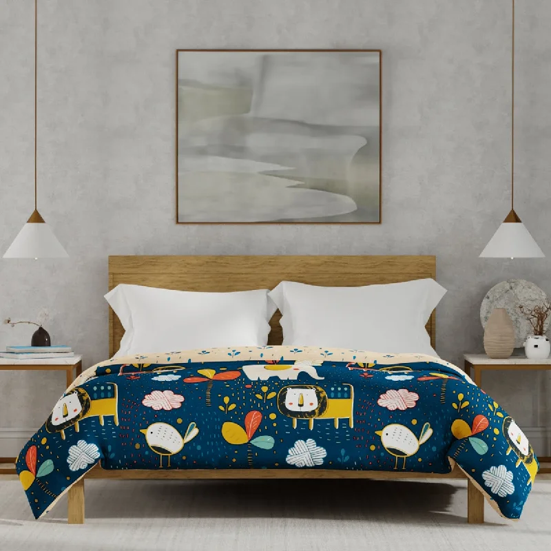 Queen - size blankets for standard - sized bedsMicrofiber Cotton Reversible Dohar / AC Blanket for Bedroom - Lion King Navy