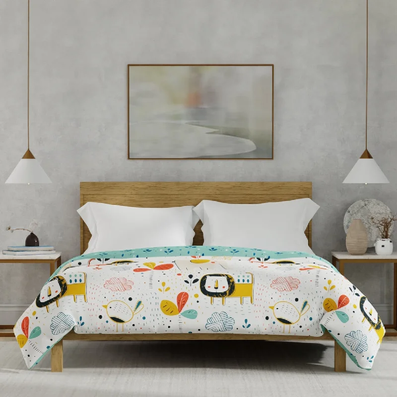 Cotton blankets for breathability and a lightweight feelMicrofiber Cotton Reversible Dohar / AC Blanket for Bedroom - Lion King Off White