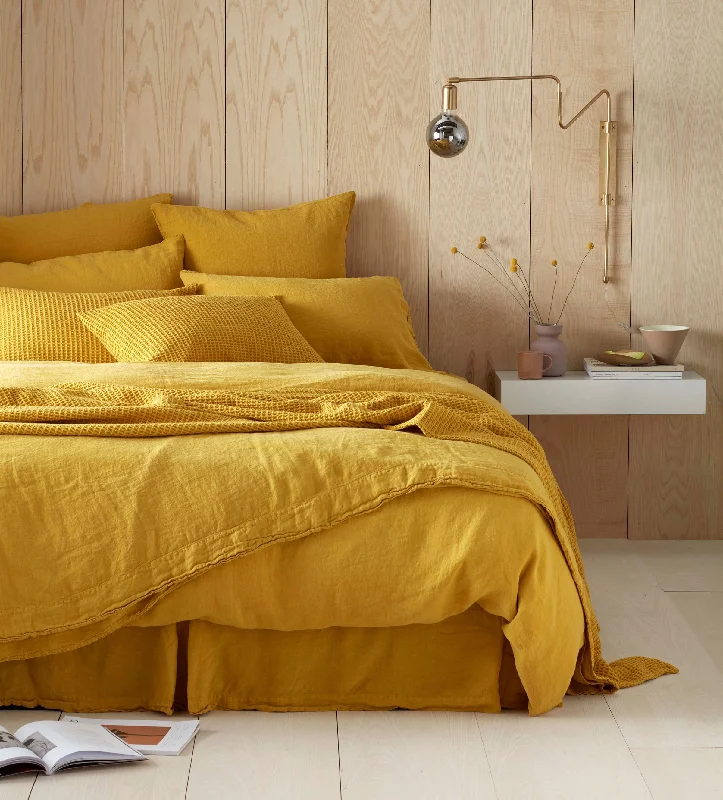Moisture - wicking duvet covers to prevent night sweatsMustard Yellow 100% Linen Duvet Cover