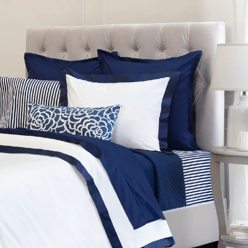 Machine - washable duvet covers for hassle - free cleaningNavy Blue Linden Border Duvet Cover