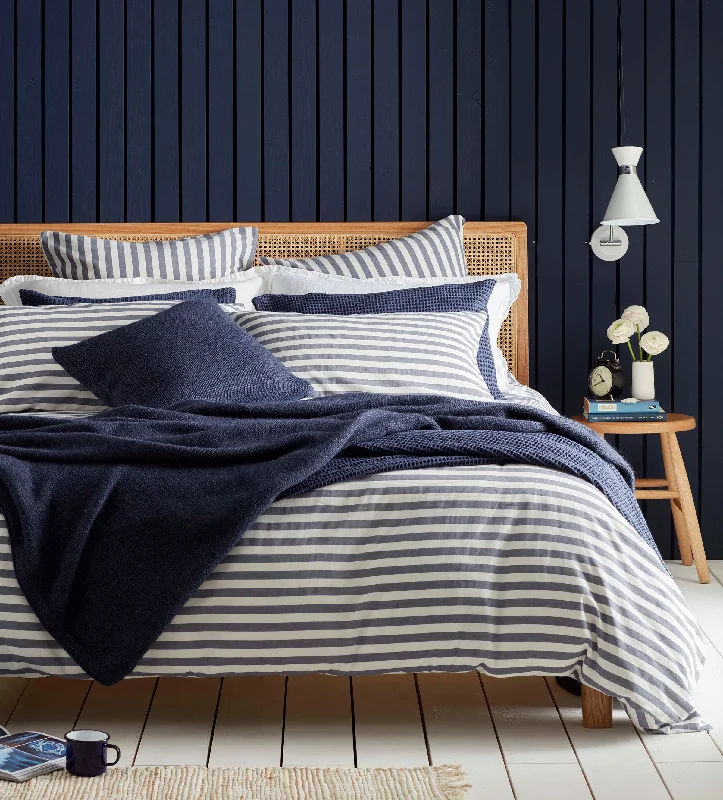 Organic cotton duvet covers for a chemical - free and eco - friendly optionNavy Coastal Stripe 100% Cotton Duvet Cover