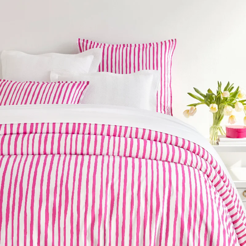 Twin XL duvet covers designed for extra - long twin beds, often used in college dormsPainterly Stripe Pink Duvet Cover