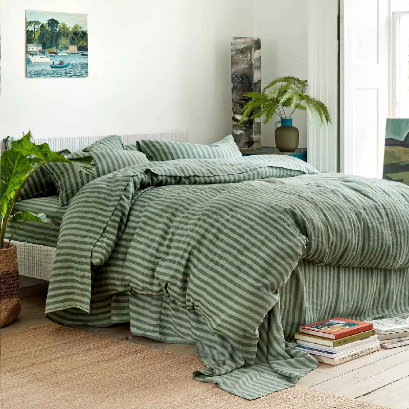 Duvet covers to match a specific bedroom color schemePine Green Pembroke Stripe Linen Blend Duvet Cover