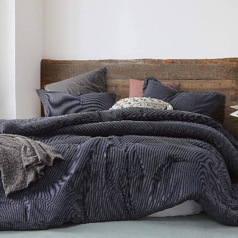 Cotton - filled comforters for a breathable and natural sleep experiencePinstripe Navy Oversized Comforter - 100% Yarn Dyed Cotton Cotton - filled comforters for a breathable and natural sleep experiencePinstripe Navy Oversized Comforter - 100% Yarn Dyed Cotton