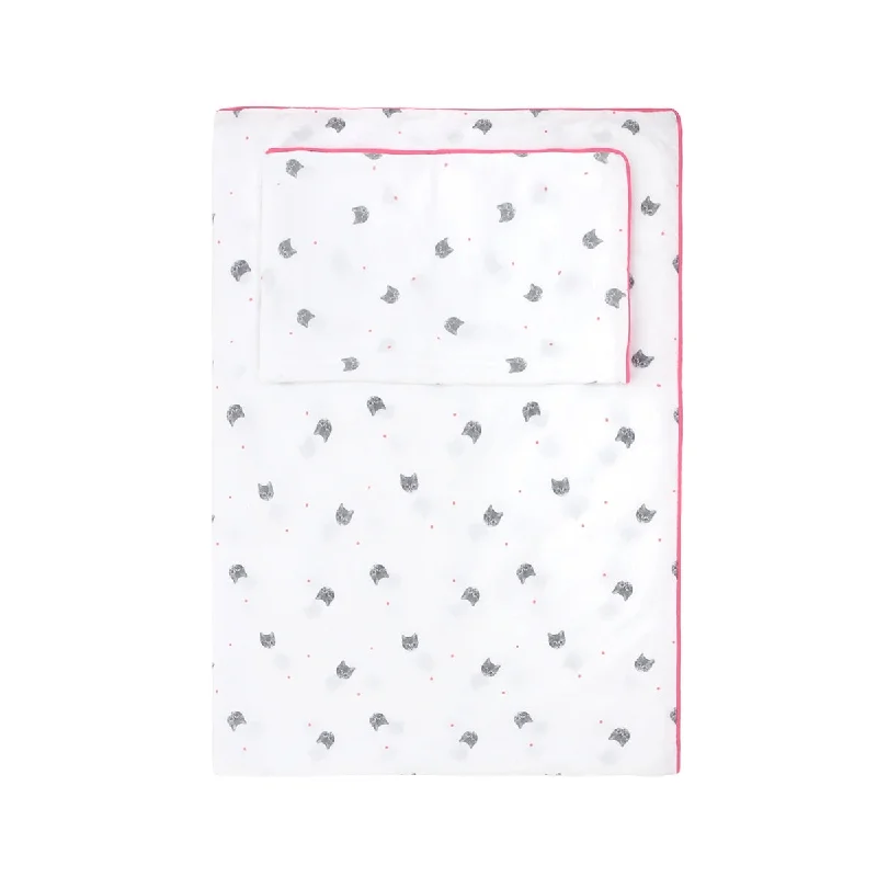 Jersey cotton duvet covers for a stretchy and comfortable fitRose in April Bed Set Zouzou Pink Print Grey Cats (1 Duvet Cover + 1 Pillow Cover)