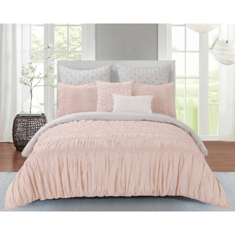Synthetic - filled comforters like polyester for affordability and hypoallergenic propertiesRuched Bed Cotton Comforter Set in Pink Synthetic - filled comforters like polyester for affordability and hypoallergenic propertiesRuched Bed Cotton Comforter Set in Pink