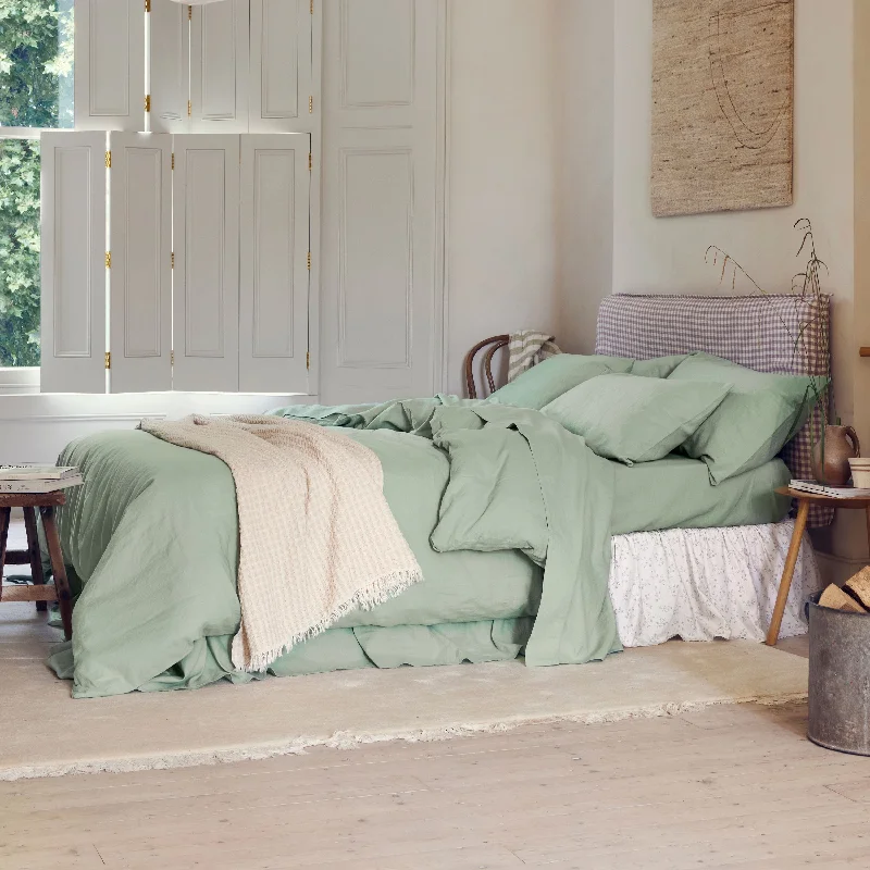 Dry - clean - only duvet covers with high - end materials and delicate designsSage Green Linen Blend Duvet Cover
