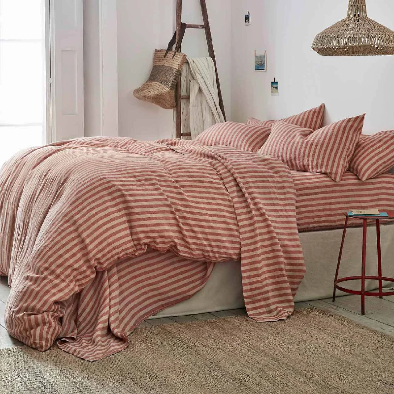 Custom - sized duvet covers to fit unique or non - standard bed framesSandstone Red Pembroke Stripe Linen Blend Duvet Cover