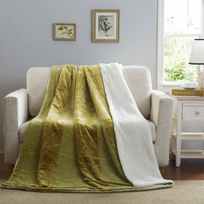 Rayon from bamboo blankets for a silky and breathable feelTache Solid Embossed Green Olive Sherpa Throw Blanket