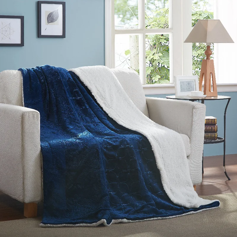 Silk blankets with a smooth and elegant touchTache Solid Embossed Cozy Night Blue Sherpa Throw Blanket