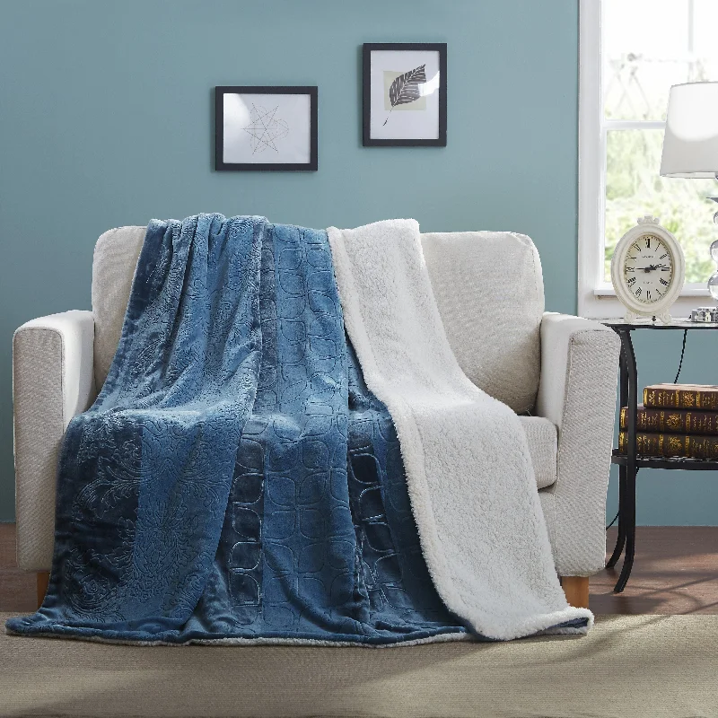 Wool blankets with natural warmth and insulationTache Solid Embossed Rainy Day Grey Sherpa Throw Blanket