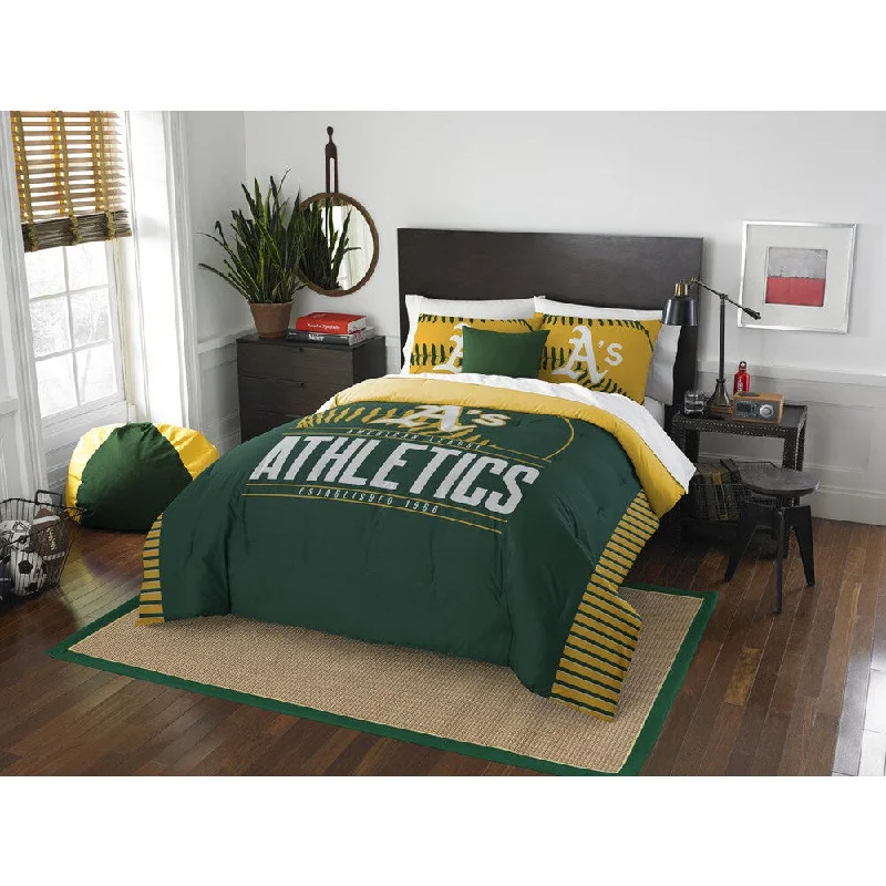 Down - filled comforters for supreme warmth and lightnessThe Northwest Co MLB Oakland Athletics Grandslam Green/Yellow Full/Queen 3-piece Comforter Set Down - filled comforters for supreme warmth and lightnessThe Northwest Co MLB Oakland Athletics Grandslam Green/Yellow Full/Queen 3-piece Comforter Set