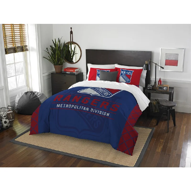 Down - filled comforters for supreme warmth and lightnessThe Northwest Co NHL New York Rangers Draft Blue and Red Full/Queen 3-piece Comforter Set Down - filled comforters for supreme warmth and lightnessThe Northwest Co NHL New York Rangers Draft Blue and Red Full/Queen 3-piece Comforter Set