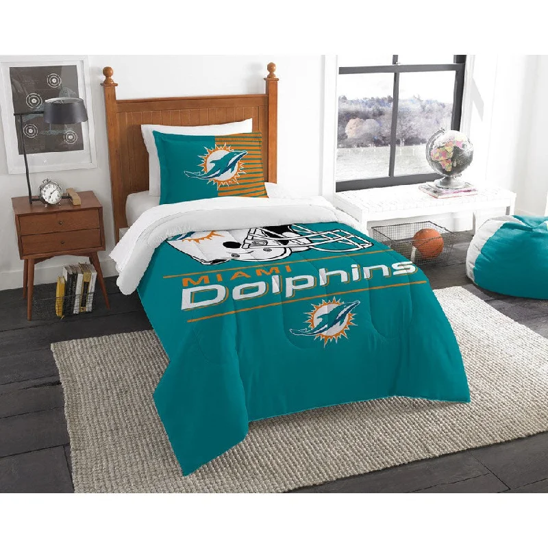 Down - filled comforters for supreme warmth and lightnessThe Northwest Company NFL Miami Dolphins Draft Twin 2-piece Comforter Set Down - filled comforters for supreme warmth and lightnessThe Northwest Company NFL Miami Dolphins Draft Twin 2-piece Comforter Set