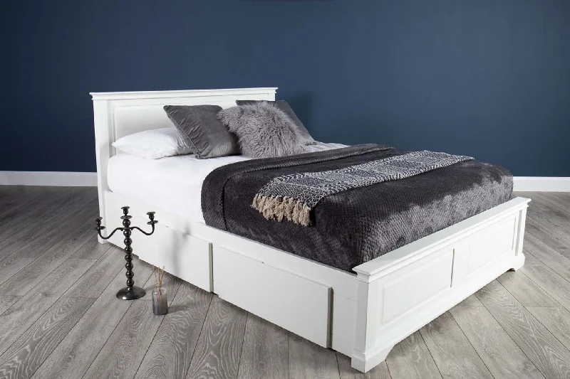 Westcott Soft White Solid Wood Storage Bed Frame - 5ft King Size