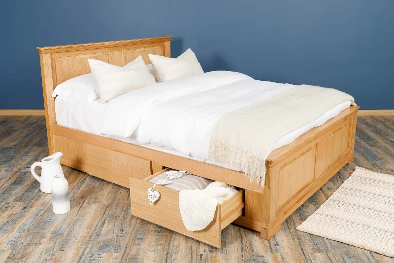 Westcott Solid Natural Oak Storage Bed Frame - 5ft King Size