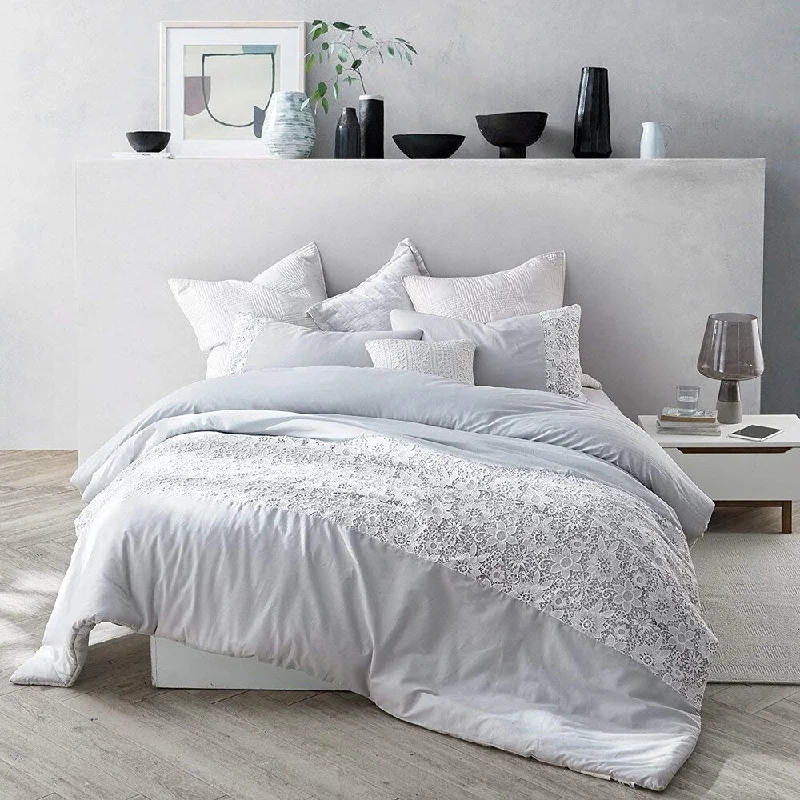 Down - filled comforters for supreme warmth and lightnessWhite Lace Comforter - Glacier Gray Down - filled comforters for supreme warmth and lightnessWhite Lace Comforter - Glacier Gray
