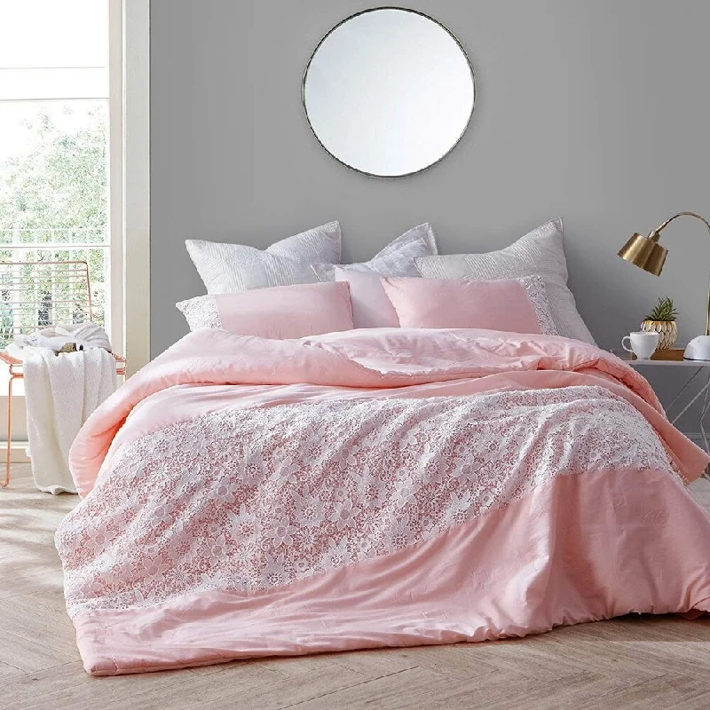 Goose down comforters known for their superior quality and insulationWhite Lace Comforter - Rose Quartz Goose down comforters known for their superior quality and insulationWhite Lace Comforter - Rose Quartz