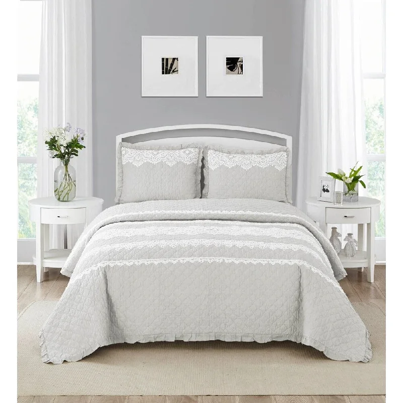 Microfiber - filled comforters that are lightweight and easy to care forWonder Home Duran 3PC Cotton Lace Embroidered Quilt Set, Queen, White Microfiber - filled comforters that are lightweight and easy to care forWonder Home Duran 3PC Cotton Lace Embroidered Quilt Set, Queen, White
