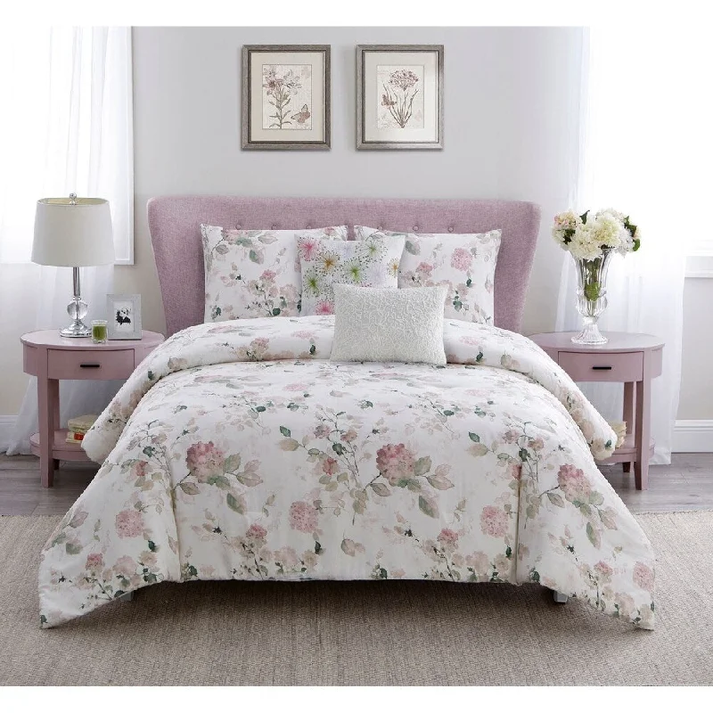 Down - filled comforters for supreme warmth and lightnessWonder Home Flores 5PC Cotton Printed Comforter Set, King, Pink Down - filled comforters for supreme warmth and lightnessWonder Home Flores 5PC Cotton Printed Comforter Set, King, Pink